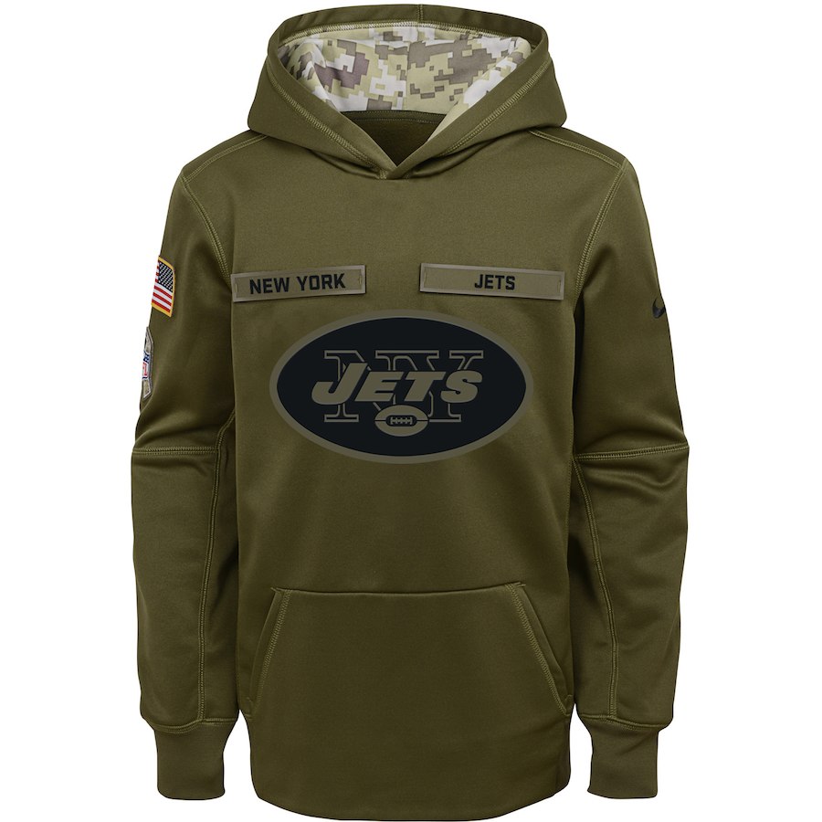 Youth New York Jets Olive Salute To Service Pullover Performance NFL Hoodie